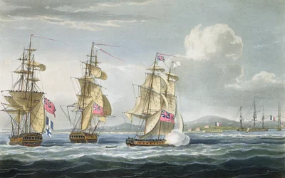 Rendición del fuerte de Tamatave, grabado por T. Sutherland para 